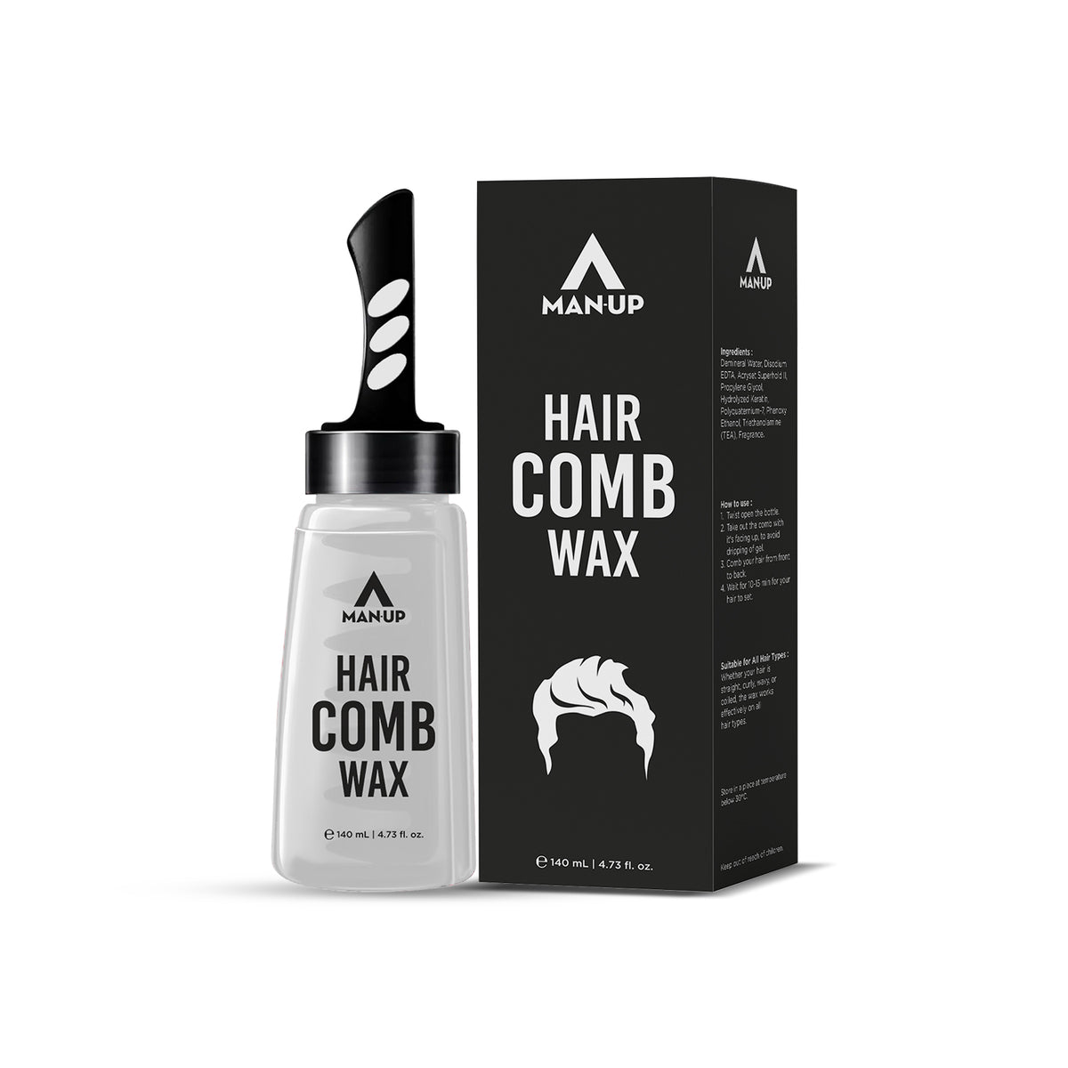 Man-Up Hair comb wax | 2-in-1 Men Hair Styling Gel with Comb | Strong Hold Wet look | Long Lasting | Styling Moisturizing