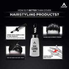 Man-Up Hair comb wax | 2-in-1 Men Hair Styling Gel with Comb | Strong Hold Wet look | Long Lasting | Styling Moisturizing