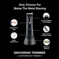 Man-Up Waterproof Trimmer for Men Cordless-LED Display, USB Rechargeable, Balls Trimmer For Men, Pubic Hair Trimmer & Body Groomer | 90 Mins Runtime, Private Part Shaving