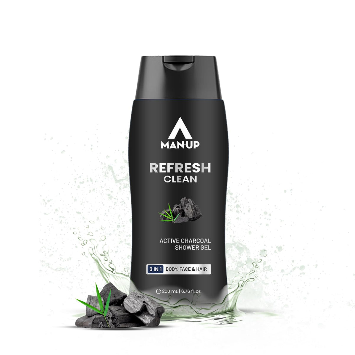 Man-Up Refresh Clean Active Charcoal Shower Gel For Deep Pore Cleaning 3 IN 1 Body, Face & Hair, Removes Dirt, Acne Control, Dark Spot & Oil Control, Anti-Pollution Shower Gel for Men- 200ml