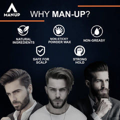 Man-Up Hair Volumizing Powder Wax For Men | Strong Hold With Matte Finish Hair Styling | All Natural Hair Styling Powder | For All Hair Types - 10gm (Pack of 50)