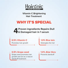 Haironic Vitamin C Hair Brightening Treatment Hair Serum | Control for Dull & Damaged Hair | Hair Fall Control | For Strong, Smooth, Shiny Hair – 100ml (Pack of 3)