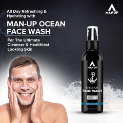 Man-Up Ocean Face Wash Essence of Aqua | For Acne, Black Heads, Pimple, Oily & Sensitive Skin | All Day Refreshing & Long-Lasting Freshness with Menthol for Men – 100ml (Pack of 3)