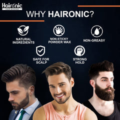 Haironic Hair Volumizing Powder Wax For Men | Strong Hold With Matte Finish Hair Styling | All Natural Hair Styling Powder | For All Hair types - 10gm (Pack of 3)