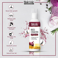 Haironic Hair Science Red Onion Oil- Anti Hair Loss, Nourishing Hair Treatment With Real Onion Extract - Intensive Hair Fall, Dandruff Control Hair Oil - 100ml (Pack of 3)